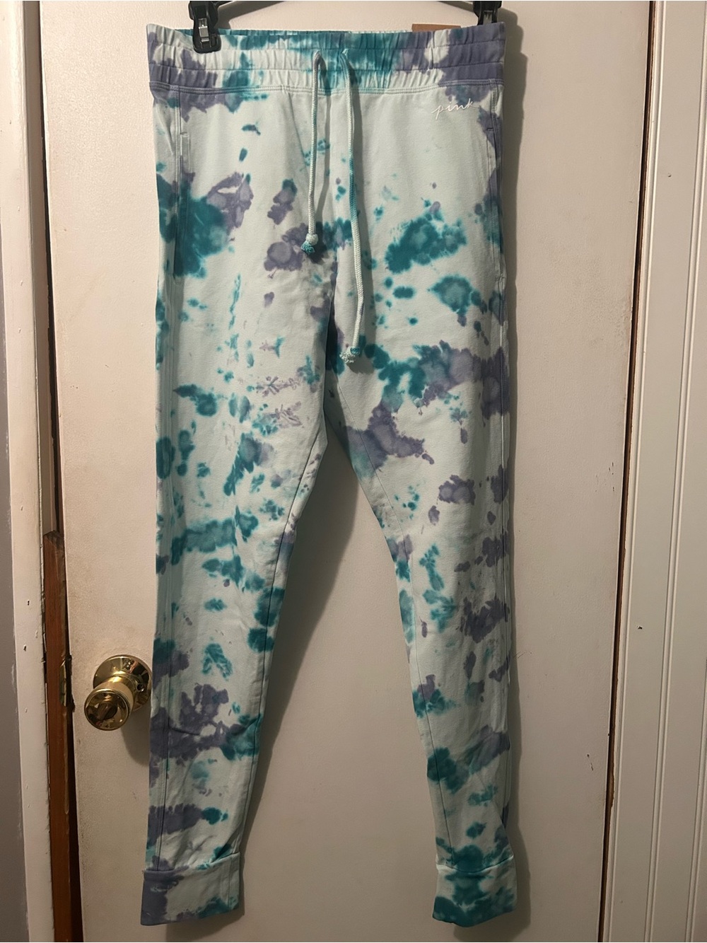 PINK Victoria's Secret Teal and Purple Tie-Dye Joggers